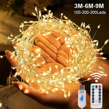 Cordão de luzes LED em Formato de Fogo de Artifício, com Alimentação USB, 3/6/9M