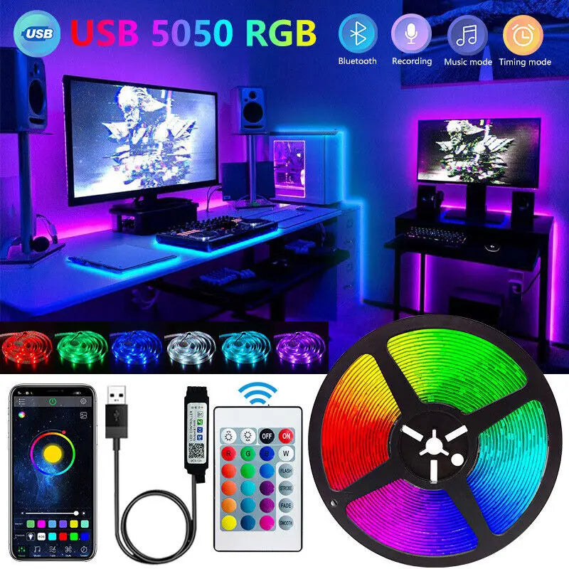 Fita Led RGB 5m Colorida Decoração + Fonte + Controle Luz RBG 16 Cores